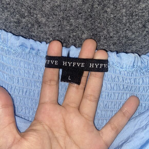 Hyfve Blue Ruched Crop Top Puff Sleeves Size Large - Picture 7 of 9